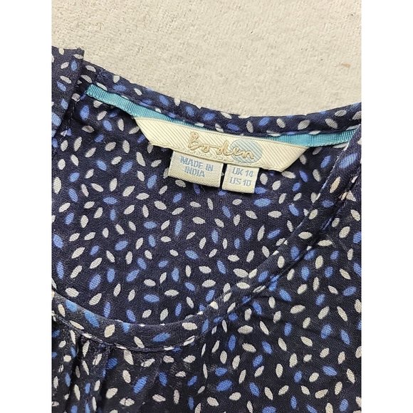Boden Women 10 Navy Floral Blouse Pin Tucked Front Sheer 3/4 Sleeve Cottage Core - Picture 6 of 11